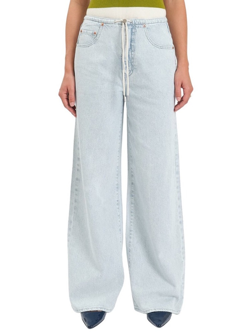 DAZE Madison Wide Leg Jeans Womens 25 Light Blue Excellent Tie Waist Drawstring